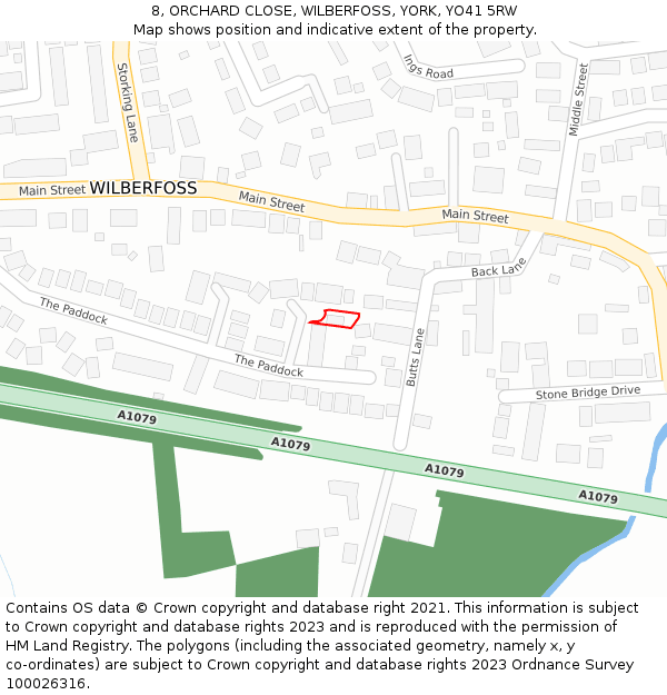 8, ORCHARD CLOSE, WILBERFOSS, YORK, YO41 5RW: Location map and indicative extent of plot