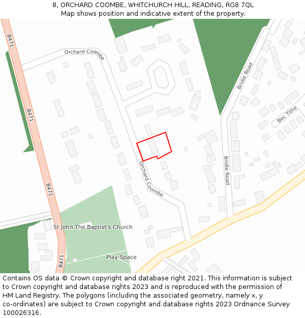 8, ORCHARD COOMBE, WHITCHURCH HILL, READING, RG8 7QL: Location map and indicative extent of plot