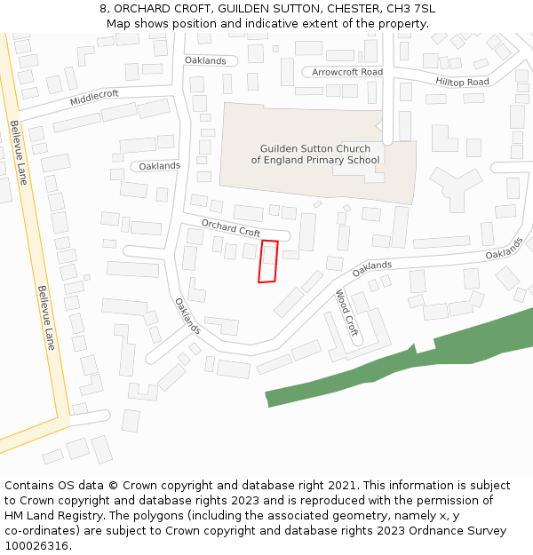 8, ORCHARD CROFT, GUILDEN SUTTON, CHESTER, CH3 7SL: Location map and indicative extent of plot