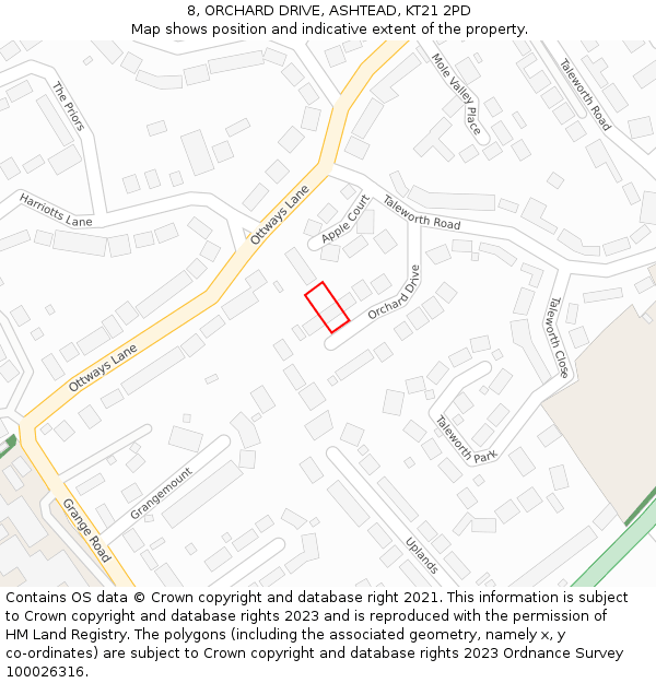 8, ORCHARD DRIVE, ASHTEAD, KT21 2PD: Location map and indicative extent of plot