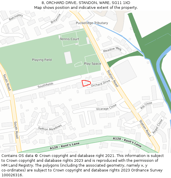 8, ORCHARD DRIVE, STANDON, WARE, SG11 1XD: Location map and indicative extent of plot