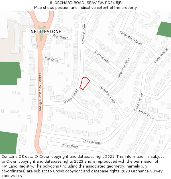 8, ORCHARD ROAD, SEAVIEW, PO34 5JB: Location map and indicative extent of plot