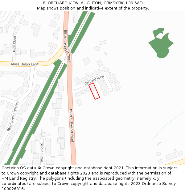 8, ORCHARD VIEW, AUGHTON, ORMSKIRK, L39 5AD: Location map and indicative extent of plot