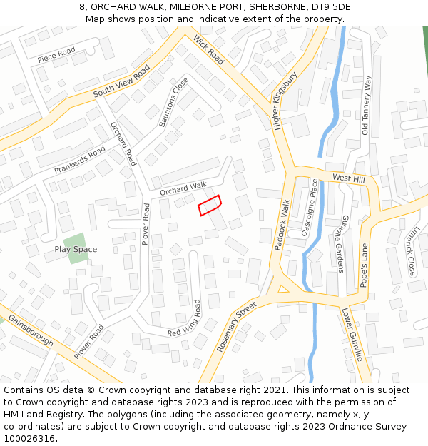 8, ORCHARD WALK, MILBORNE PORT, SHERBORNE, DT9 5DE: Location map and indicative extent of plot