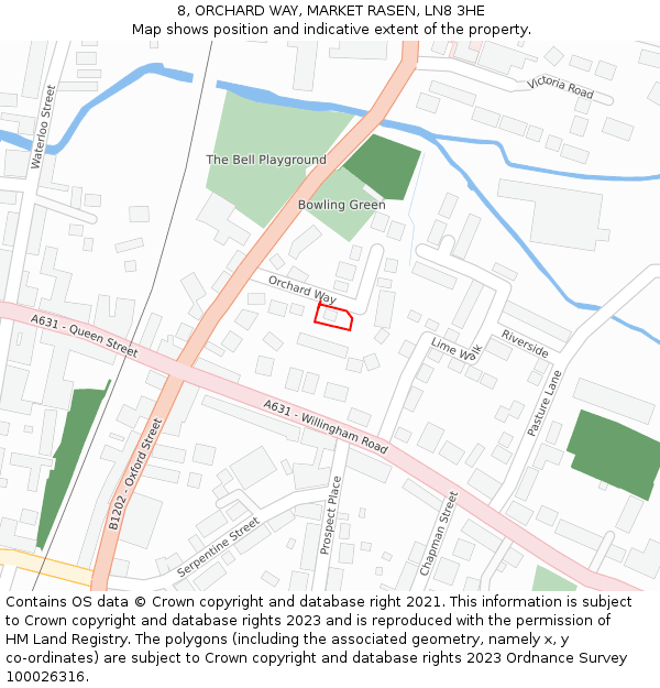 8, ORCHARD WAY, MARKET RASEN, LN8 3HE: Location map and indicative extent of plot