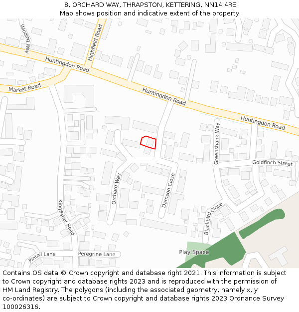 8, ORCHARD WAY, THRAPSTON, KETTERING, NN14 4RE: Location map and indicative extent of plot