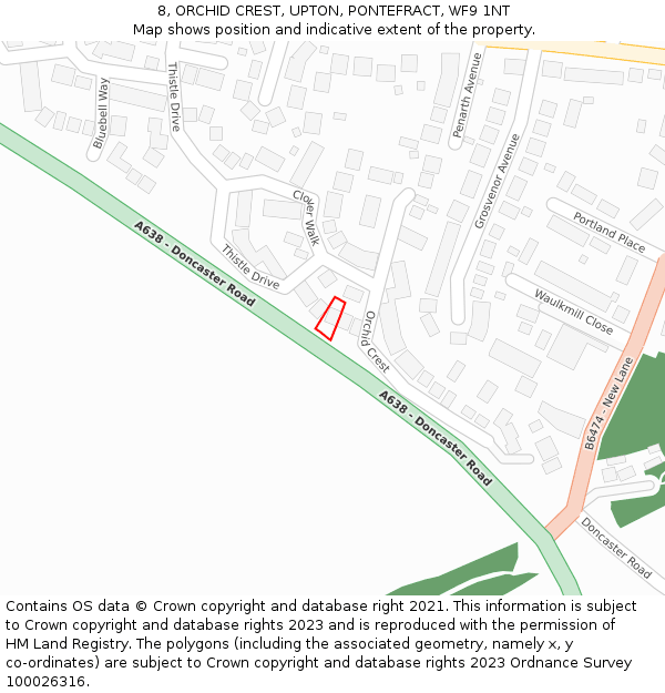 8, ORCHID CREST, UPTON, PONTEFRACT, WF9 1NT: Location map and indicative extent of plot