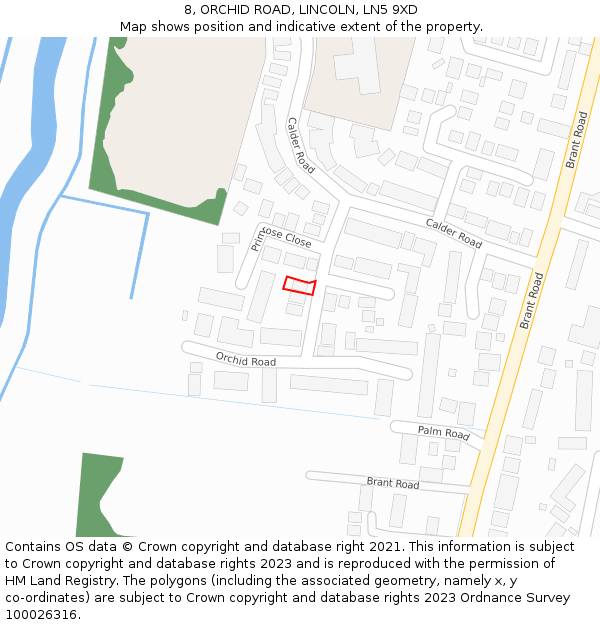 8, ORCHID ROAD, LINCOLN, LN5 9XD: Location map and indicative extent of plot