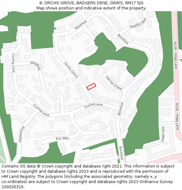 8, ORCHIS GROVE, BADGERS DENE, GRAYS, RM17 5JG: Location map and indicative extent of plot