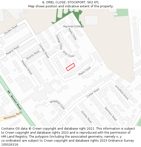8, ORIEL CLOSE, STOCKPORT, SK2 6TL: Location map and indicative extent of plot