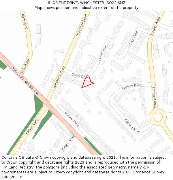 8, ORIENT DRIVE, WINCHESTER, SO22 6NZ: Location map and indicative extent of plot