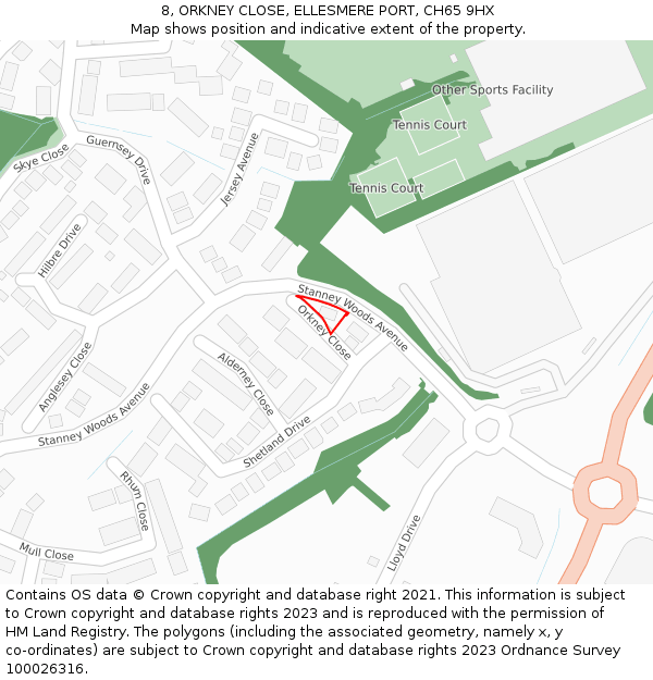 8, ORKNEY CLOSE, ELLESMERE PORT, CH65 9HX: Location map and indicative extent of plot