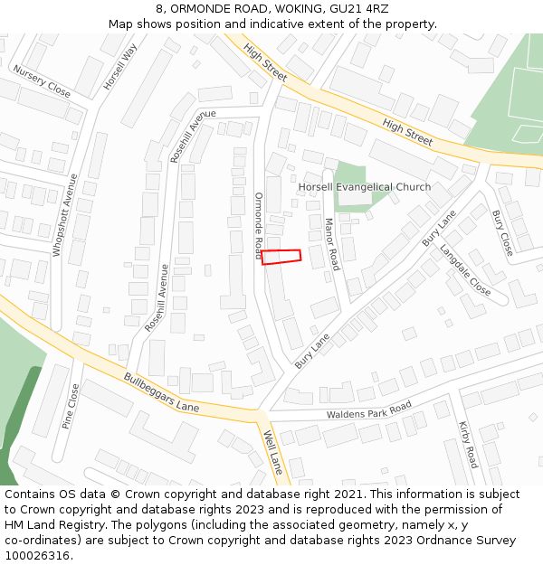 8, ORMONDE ROAD, WOKING, GU21 4RZ: Location map and indicative extent of plot