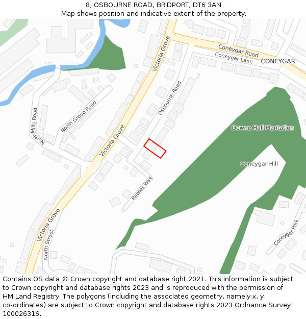 8, OSBOURNE ROAD, BRIDPORT, DT6 3AN: Location map and indicative extent of plot