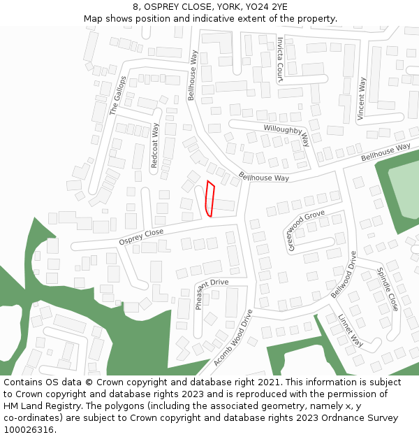 8, OSPREY CLOSE, YORK, YO24 2YE: Location map and indicative extent of plot