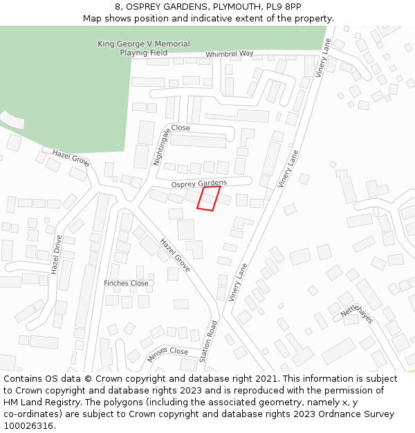 8, OSPREY GARDENS, PLYMOUTH, PL9 8PP: Location map and indicative extent of plot