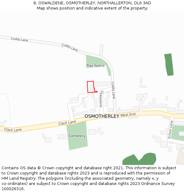 8, OSWALDENE, OSMOTHERLEY, NORTHALLERTON, DL6 3AD: Location map and indicative extent of plot