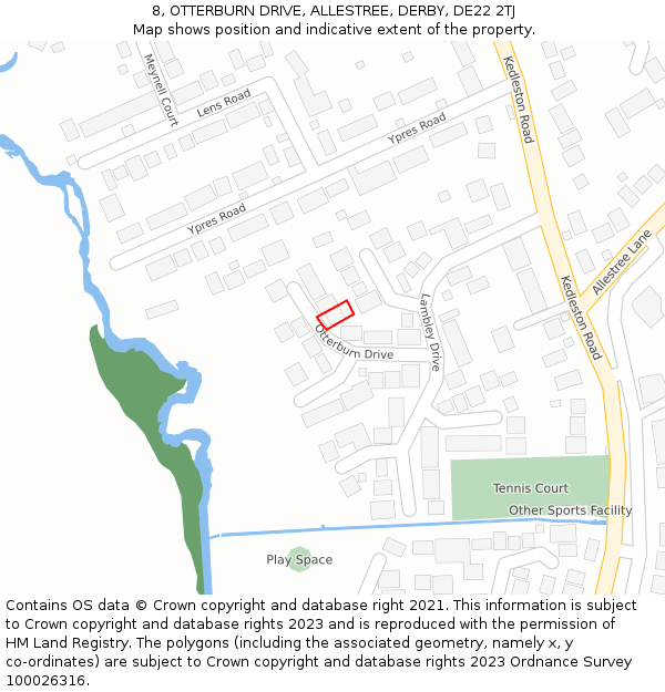8, OTTERBURN DRIVE, ALLESTREE, DERBY, DE22 2TJ: Location map and indicative extent of plot