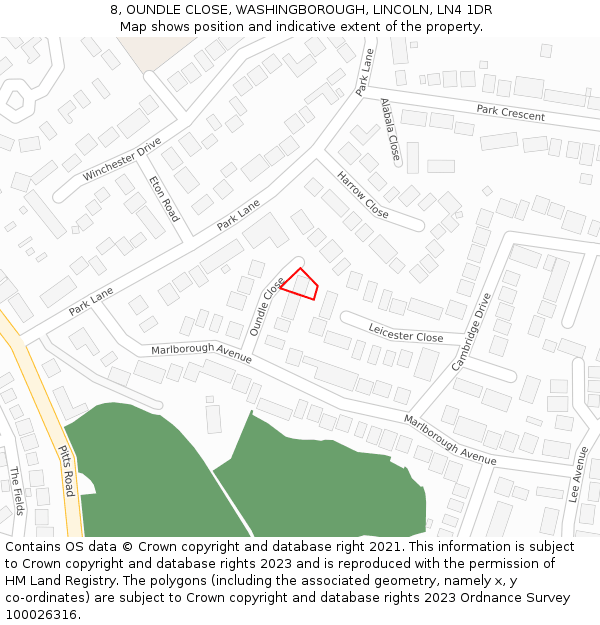 8, OUNDLE CLOSE, WASHINGBOROUGH, LINCOLN, LN4 1DR: Location map and indicative extent of plot