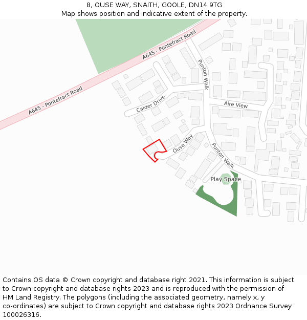 8, OUSE WAY, SNAITH, GOOLE, DN14 9TG: Location map and indicative extent of plot