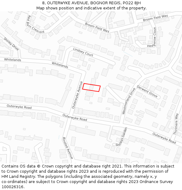 8, OUTERWYKE AVENUE, BOGNOR REGIS, PO22 8JH: Location map and indicative extent of plot