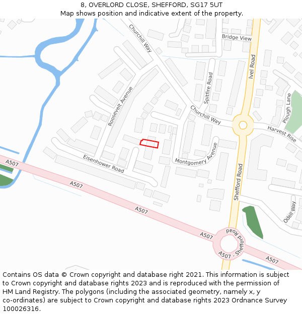 8, OVERLORD CLOSE, SHEFFORD, SG17 5UT: Location map and indicative extent of plot