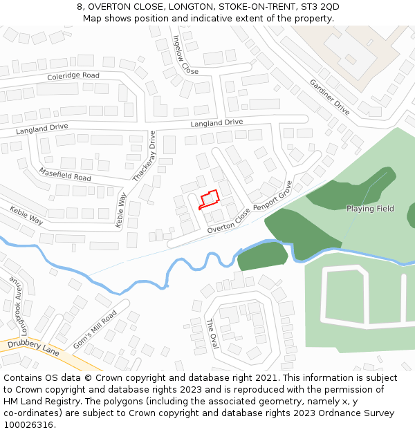 8, OVERTON CLOSE, LONGTON, STOKE-ON-TRENT, ST3 2QD: Location map and indicative extent of plot