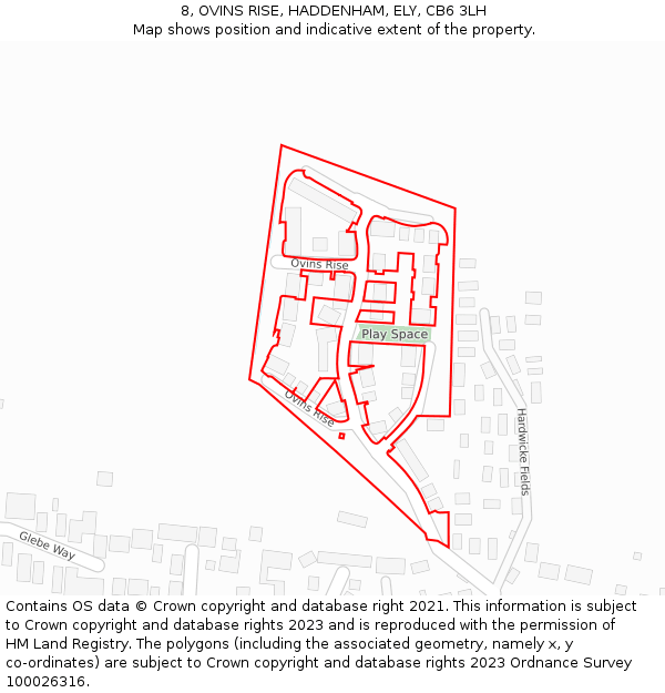 8, OVINS RISE, HADDENHAM, ELY, CB6 3LH: Location map and indicative extent of plot