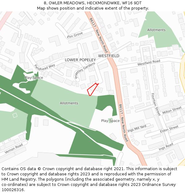 8, OWLER MEADOWS, HECKMONDWIKE, WF16 9DT: Location map and indicative extent of plot