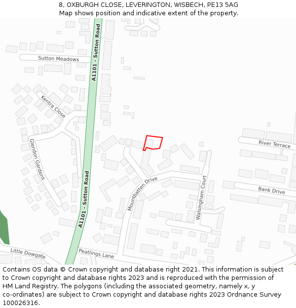 8, OXBURGH CLOSE, LEVERINGTON, WISBECH, PE13 5AG: Location map and indicative extent of plot