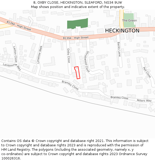 8, OXBY CLOSE, HECKINGTON, SLEAFORD, NG34 9UW: Location map and indicative extent of plot