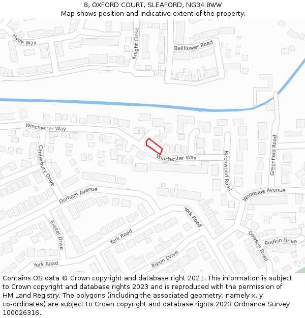 8, OXFORD COURT, SLEAFORD, NG34 8WW: Location map and indicative extent of plot