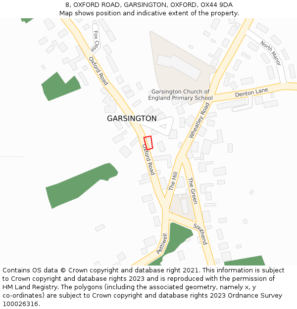 8, OXFORD ROAD, GARSINGTON, OXFORD, OX44 9DA: Location map and indicative extent of plot