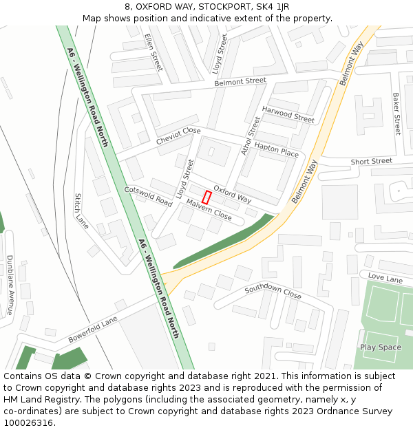 8, OXFORD WAY, STOCKPORT, SK4 1JR: Location map and indicative extent of plot
