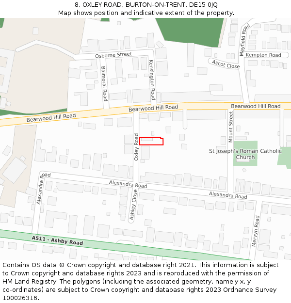 8, OXLEY ROAD, BURTON-ON-TRENT, DE15 0JQ: Location map and indicative extent of plot