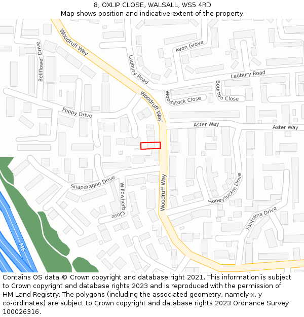 8, OXLIP CLOSE, WALSALL, WS5 4RD: Location map and indicative extent of plot