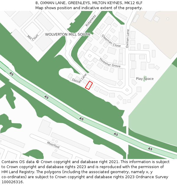 8, OXMAN LANE, GREENLEYS, MILTON KEYNES, MK12 6LF: Location map and indicative extent of plot