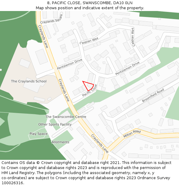 8, PACIFIC CLOSE, SWANSCOMBE, DA10 0LN: Location map and indicative extent of plot