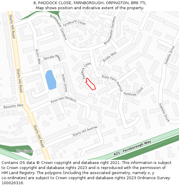 8, PADDOCK CLOSE, FARNBOROUGH, ORPINGTON, BR6 7TL: Location map and indicative extent of plot