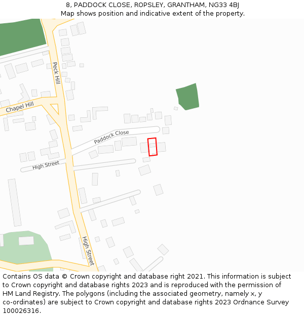 8, PADDOCK CLOSE, ROPSLEY, GRANTHAM, NG33 4BJ: Location map and indicative extent of plot