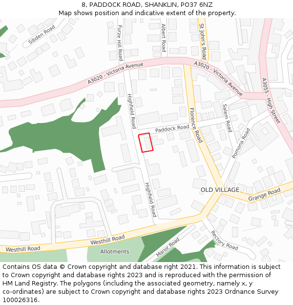 8, PADDOCK ROAD, SHANKLIN, PO37 6NZ: Location map and indicative extent of plot