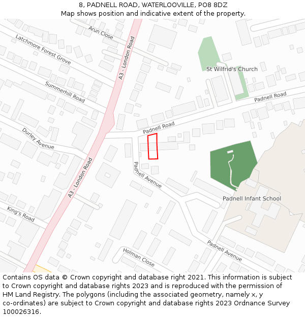 8, PADNELL ROAD, WATERLOOVILLE, PO8 8DZ: Location map and indicative extent of plot