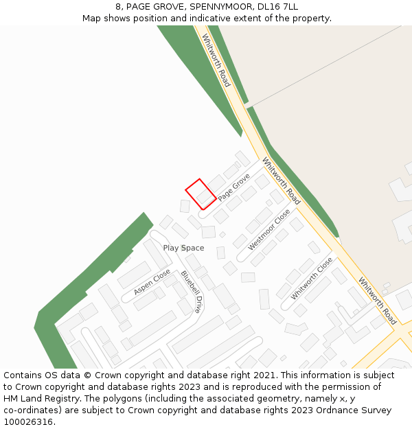 8, PAGE GROVE, SPENNYMOOR, DL16 7LL: Location map and indicative extent of plot