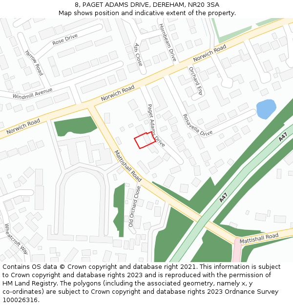 8, PAGET ADAMS DRIVE, DEREHAM, NR20 3SA: Location map and indicative extent of plot