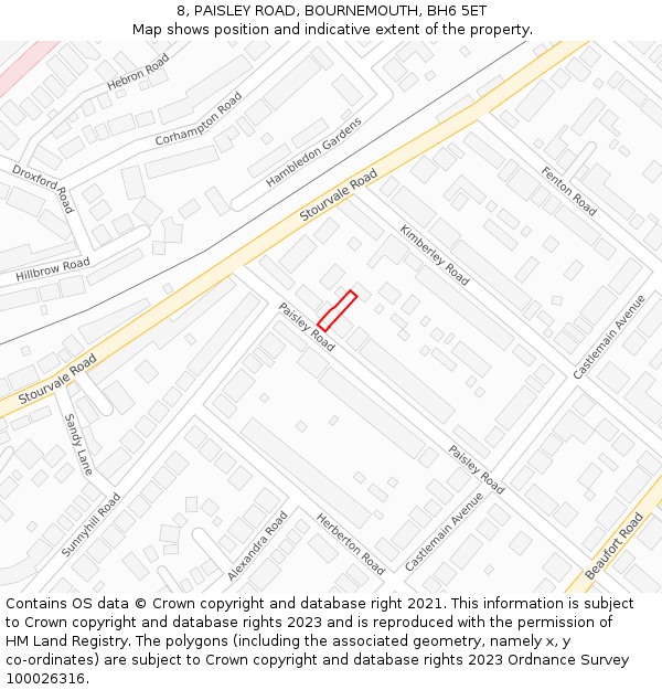 8, PAISLEY ROAD, BOURNEMOUTH, BH6 5ET: Location map and indicative extent of plot