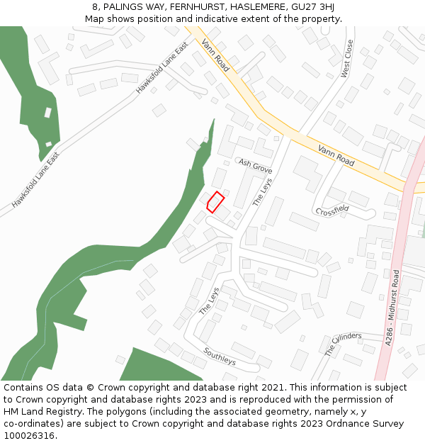 8, PALINGS WAY, FERNHURST, HASLEMERE, GU27 3HJ: Location map and indicative extent of plot