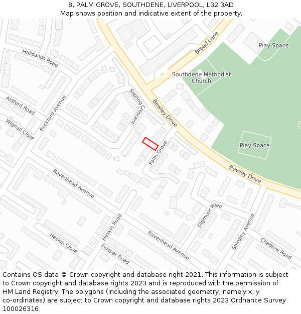 8, PALM GROVE, SOUTHDENE, LIVERPOOL, L32 3AD: Location map and indicative extent of plot