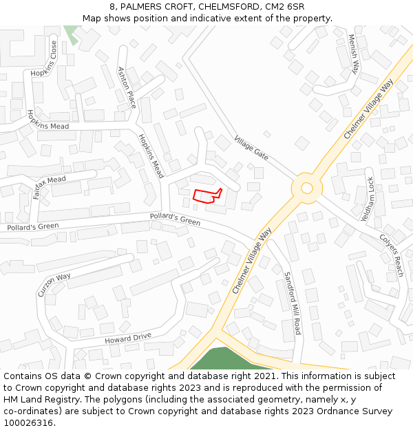 8, PALMERS CROFT, CHELMSFORD, CM2 6SR: Location map and indicative extent of plot