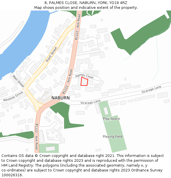 8, PALMES CLOSE, NABURN, YORK, YO19 4RZ: Location map and indicative extent of plot