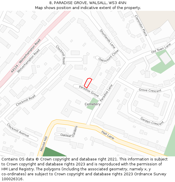 8, PARADISE GROVE, WALSALL, WS3 4NN: Location map and indicative extent of plot